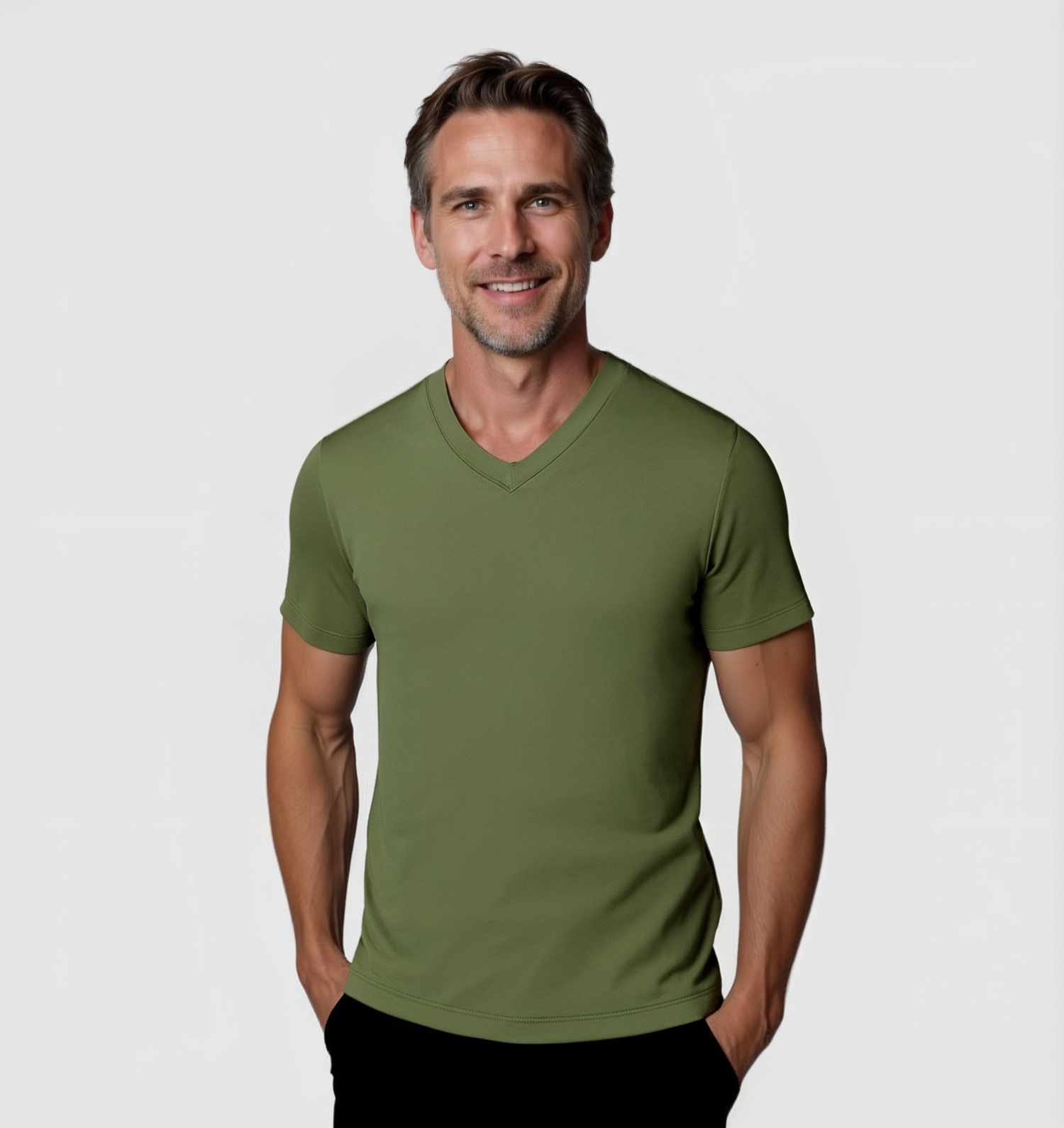 2-pack V-trička - khaki
